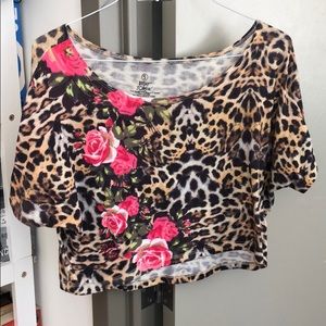 Betsey Johnson crop top, leopard print with roses